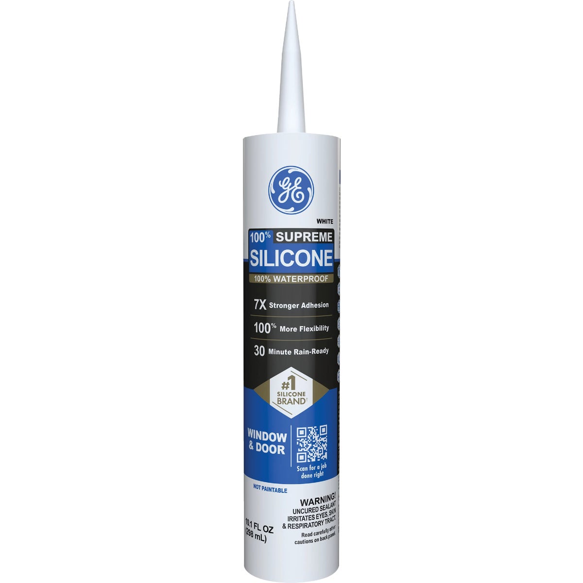 GE Supreme Silicone Window & Door Sealant, White, 10.1  Oz. Cartridge