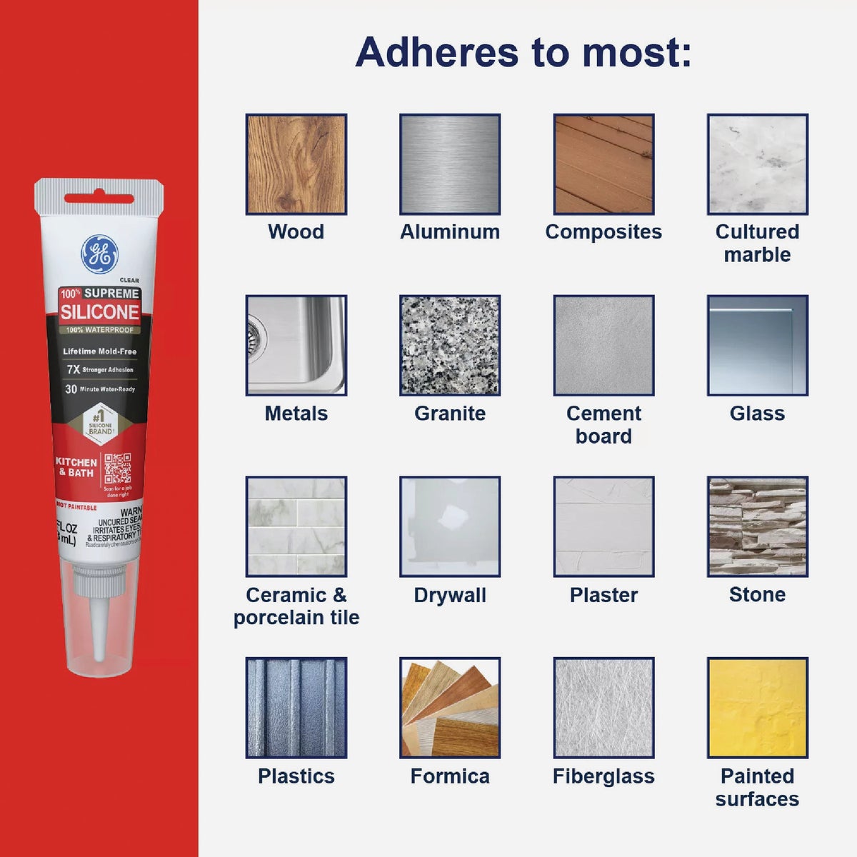 GE Supreme Silicone Kitchen & Bath Sealant, White, 2.8  Oz. Tube Image 4