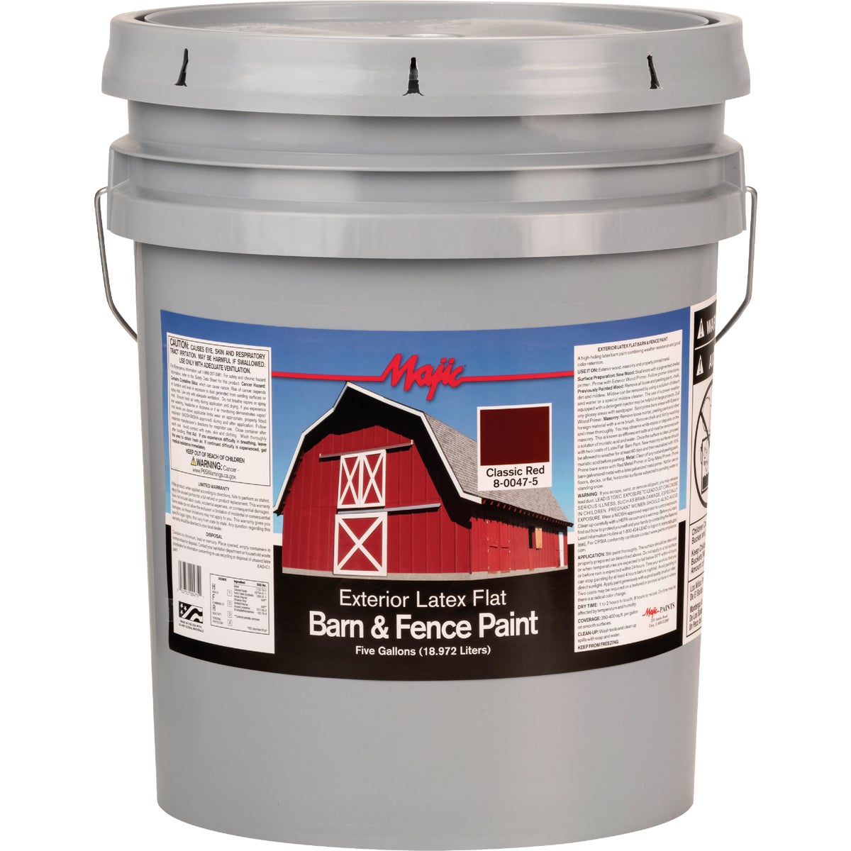 MAJIC Barn & Fence Exterior Latex Flat Paint, Classic Red, 5 Gal.