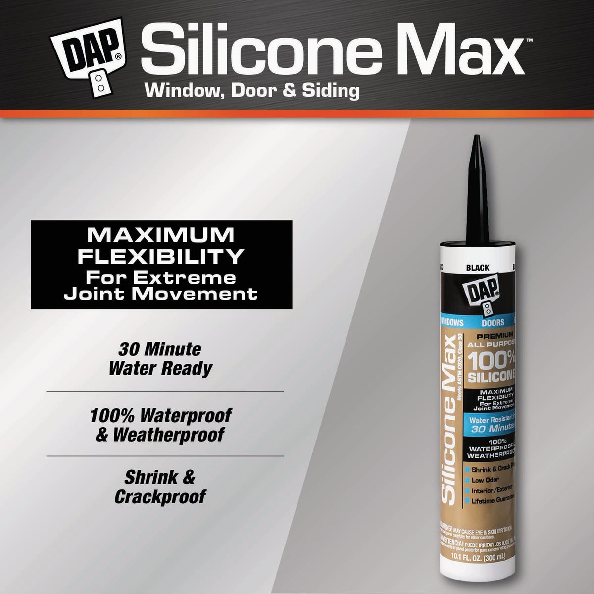 DAP Silicone Max 10 Oz. Black Premium All Purpose 100% Silicone Sealant Image 2