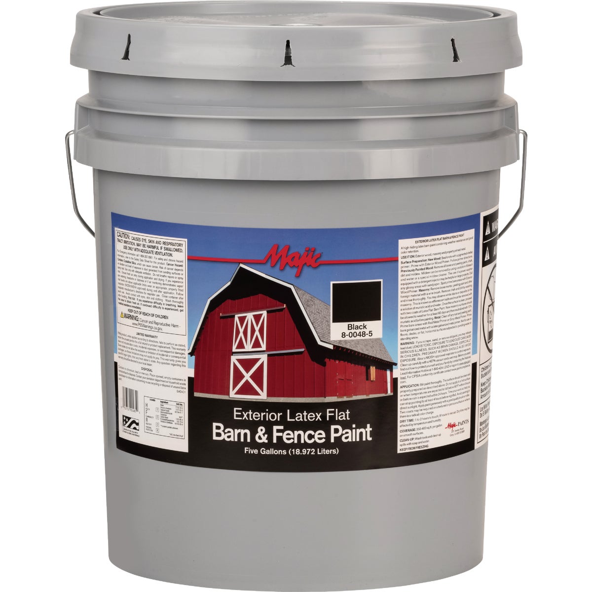 MAJIC Barn & Fence Exterior Latex Flat Paint, Black, 5 Gal.