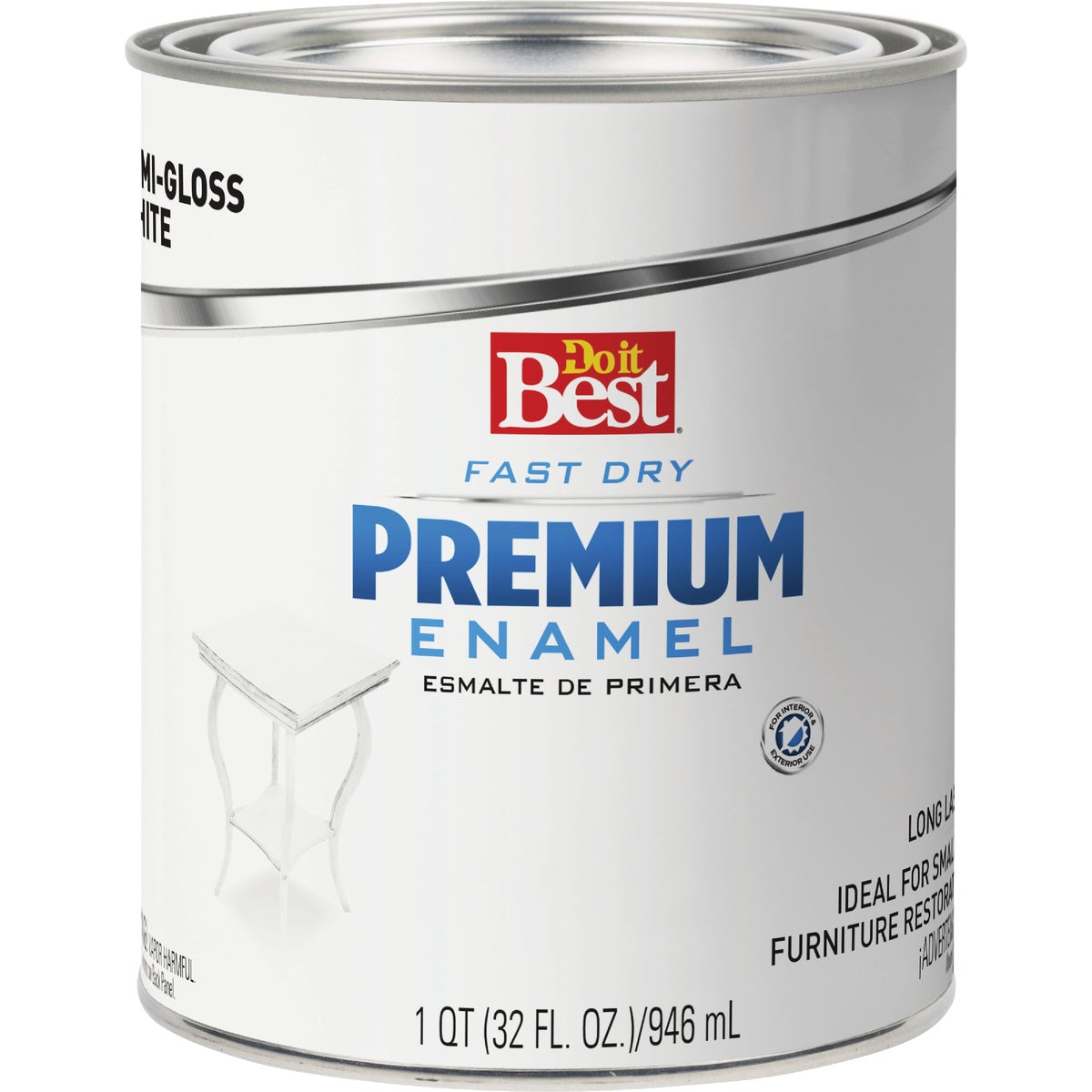 Do it Best Fast Dry Acrylic Latex Semi-Gloss Premium Enamel, White, 1 Qt.
