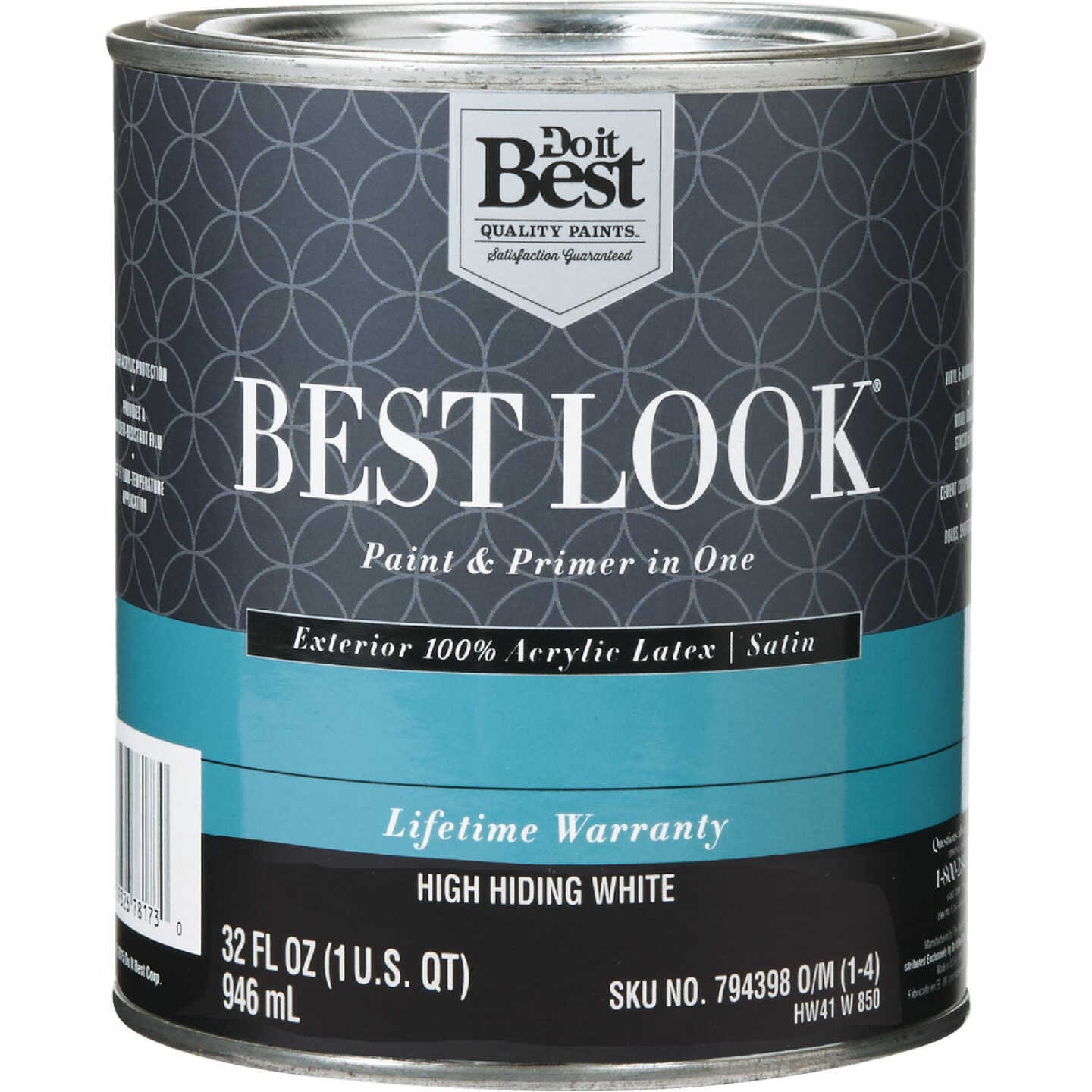 Best Look 100% Acrylic Latex Premium Paint & Primer In One Satin Exterior House Paint, High Hiding White, 1 Qt. Image 1