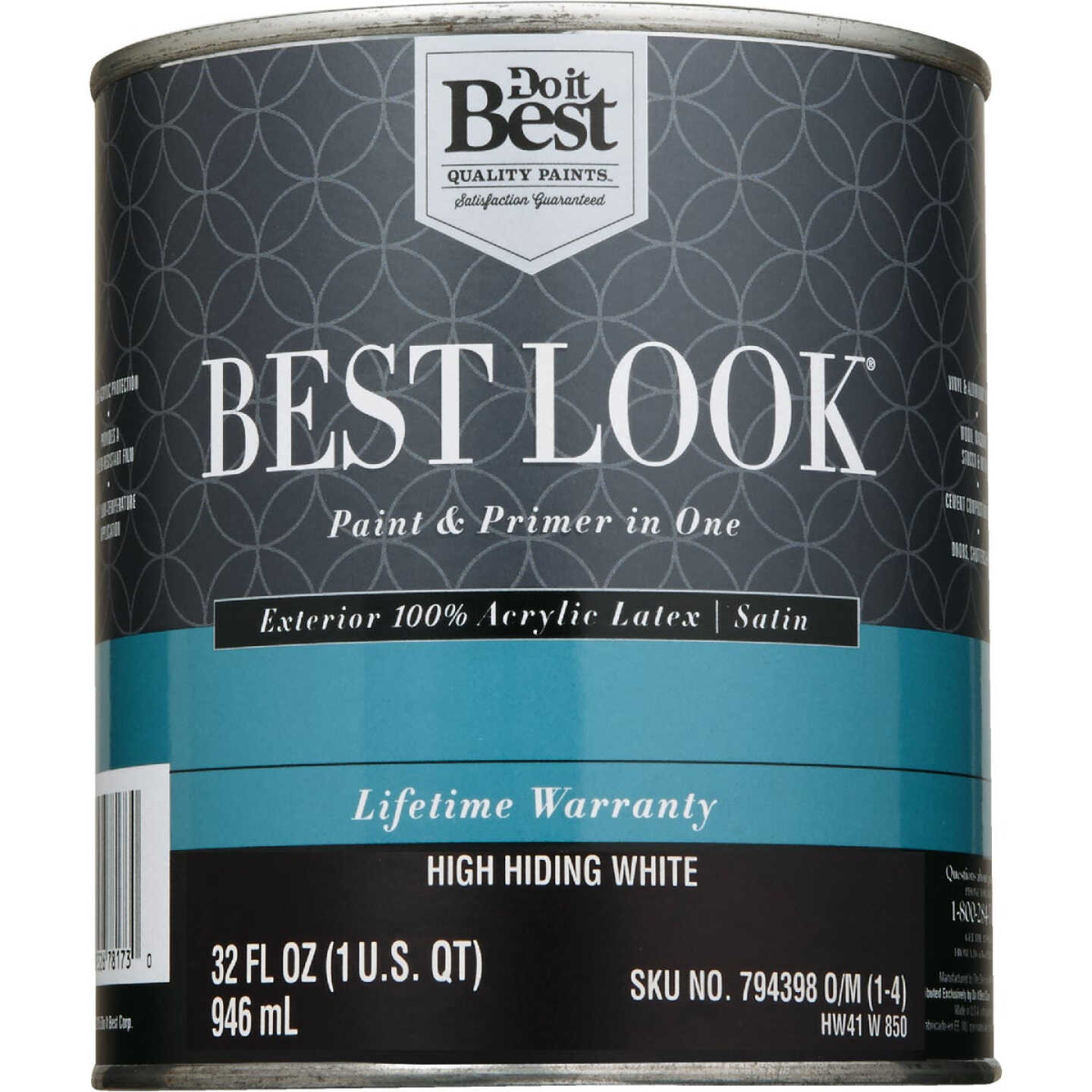 Best Look 100% Acrylic Latex Premium Paint & Primer In One Satin Exterior House Paint, High Hiding White, 1 Qt. Image 2