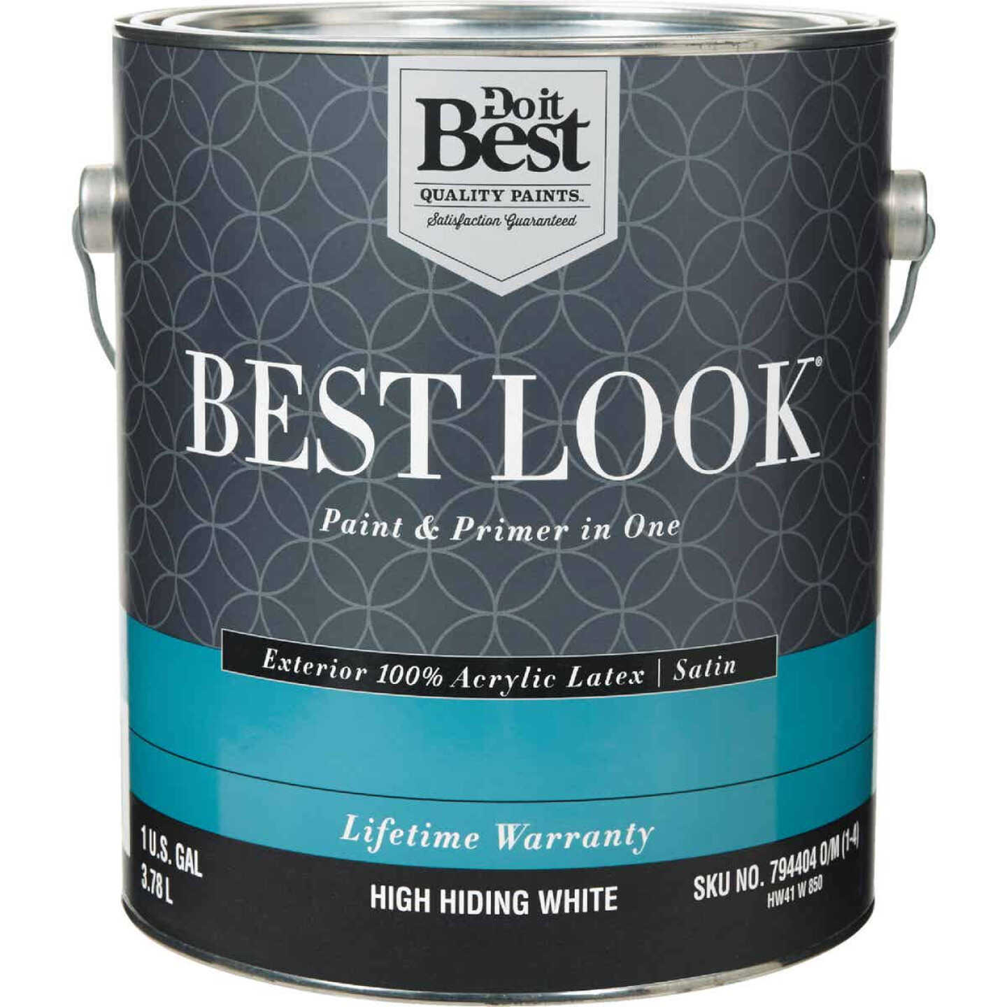 Best Look 100% Acrylic Latex Premium Paint & Primer In One Satin Exterior House Paint, High Hiding White, 1 Gal. Image 1