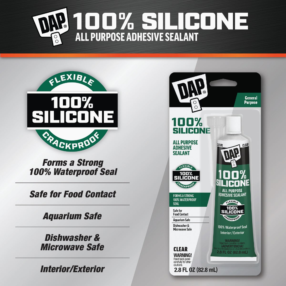 DAP 2.8 Oz. All-Purpose 100% Silicone Adhesive Sealant, Clear Image 2