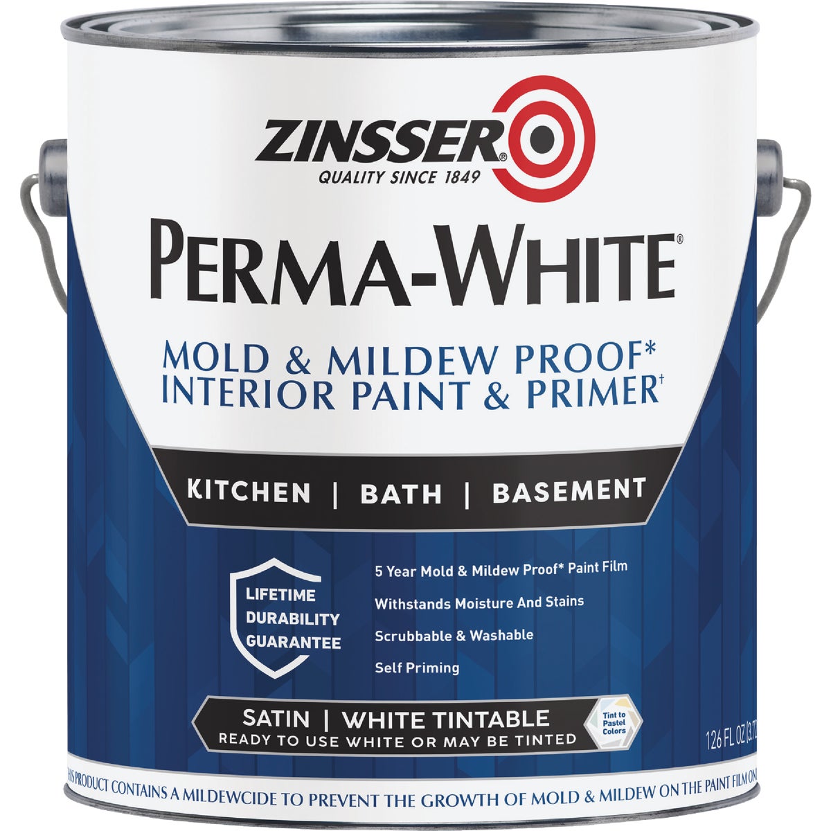 Zinsser Perma-White White-Tintable Satin Gallon Mildew Paint