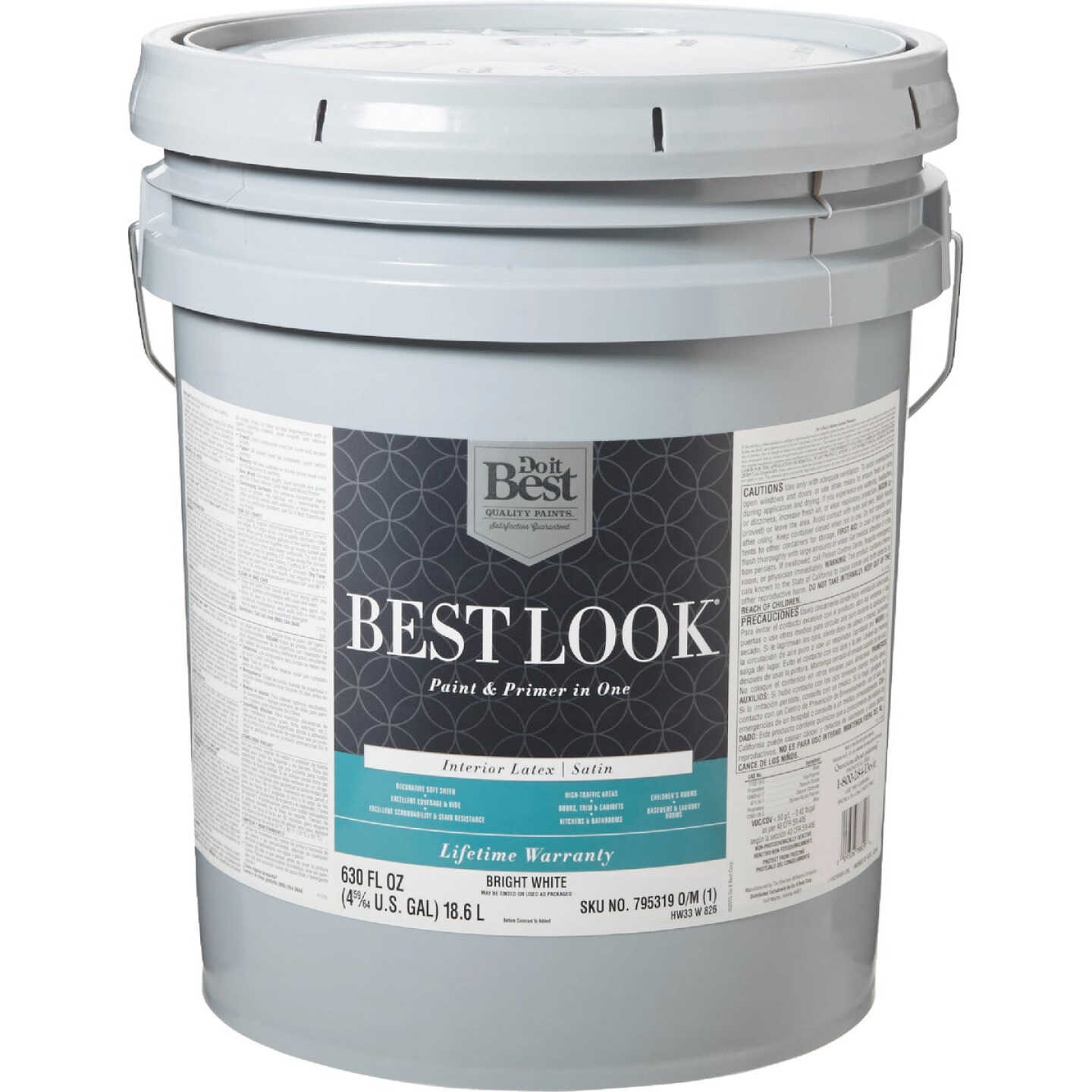 Best Look Latex Premium Paint & Primer In One Satin Interior Wall Paint, Bright White, 5 Gal. Image 1