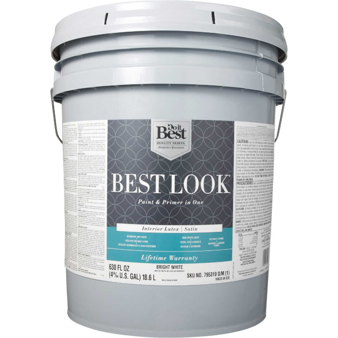 Best Look Latex Premium Paint & Primer In One Satin Interior Wall Paint, Bright White, 5 Gal. Image 2