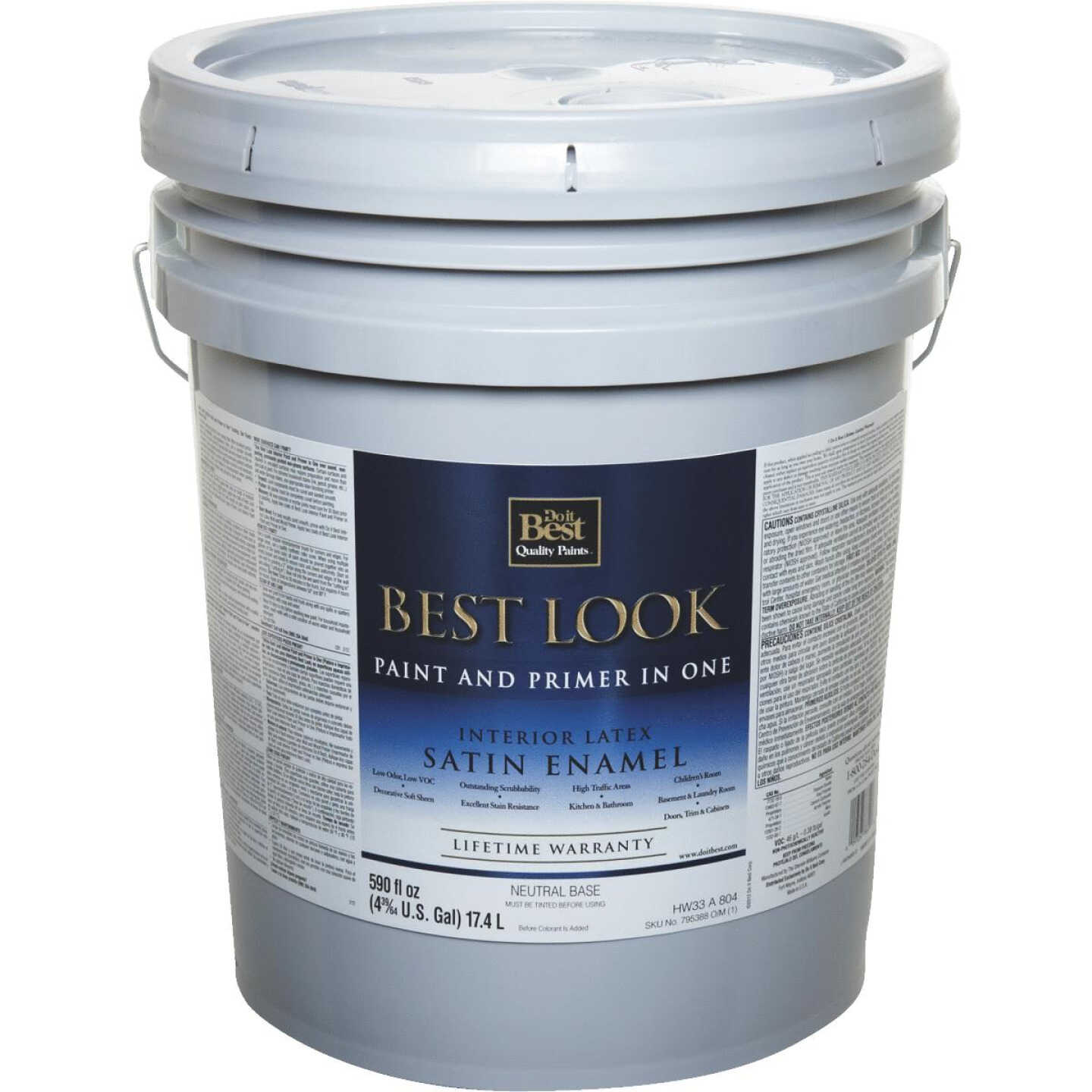 Best Look Latex Paint & Primer In One Satin Interior Wall Paint, Neutral Base, 5 Gal. Image 1