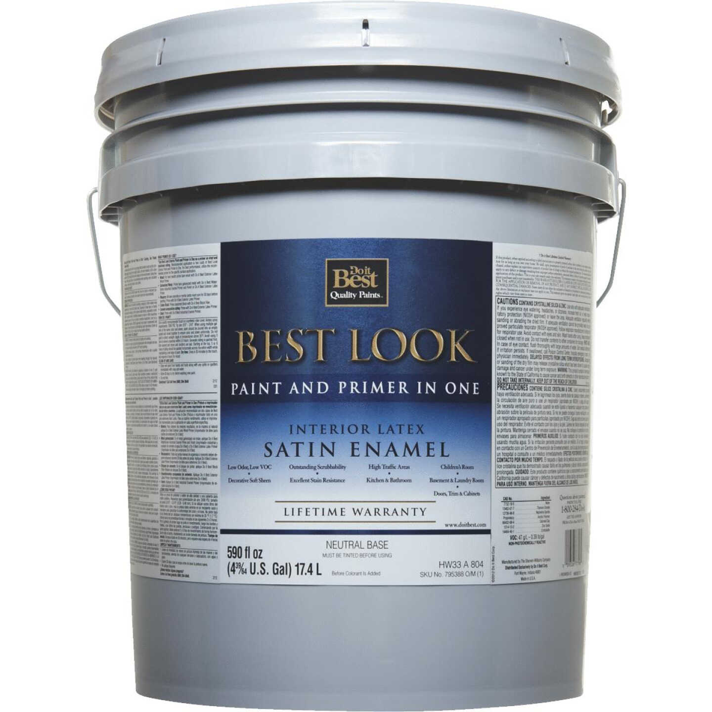Best Look Latex Paint & Primer In One Satin Interior Wall Paint, Neutral Base, 5 Gal. Image 2