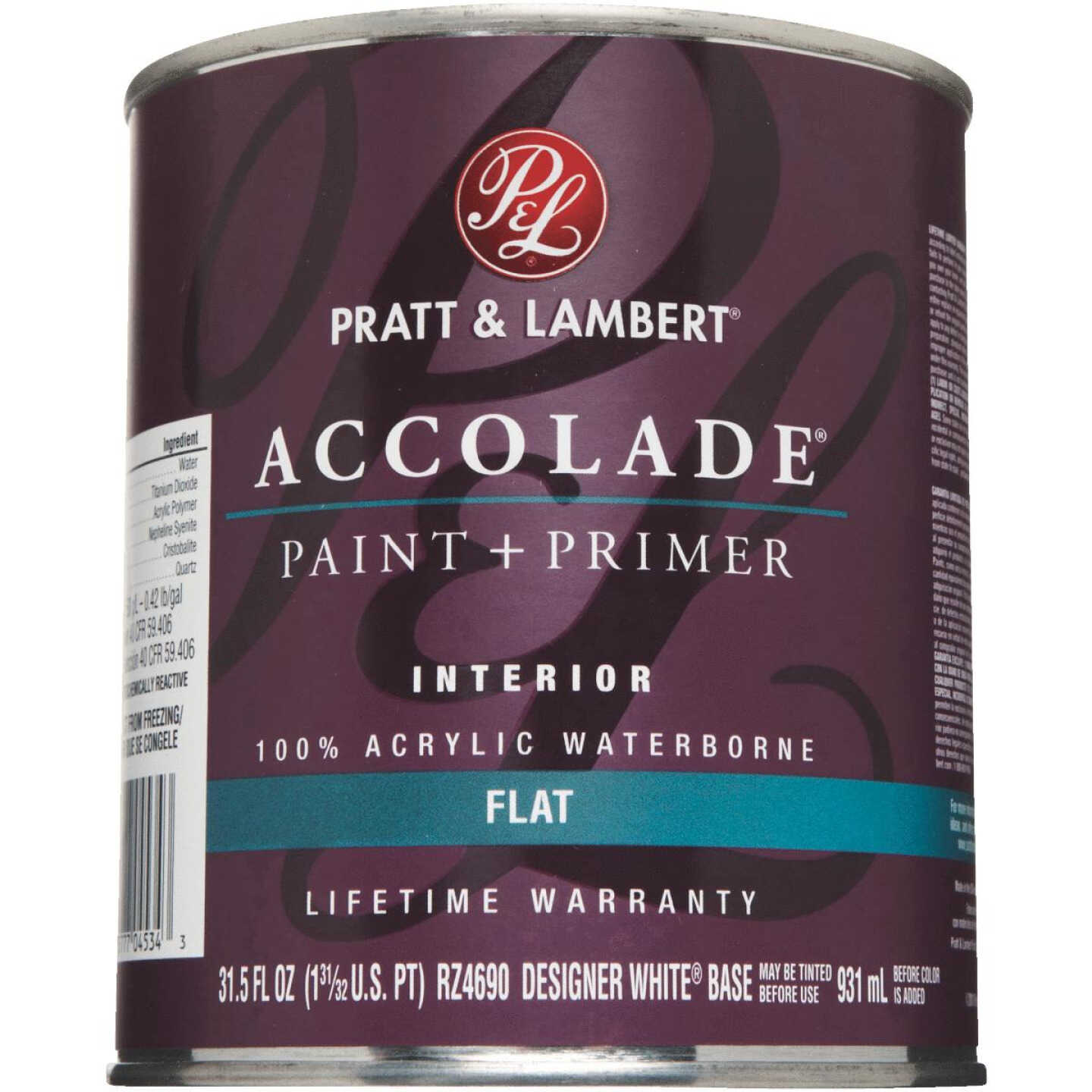 Pratt & Lambert Accolade 100% Acrylic Paint & Primer Flat Interior Wall Paint, Designer White, 1 Qt. Image 2