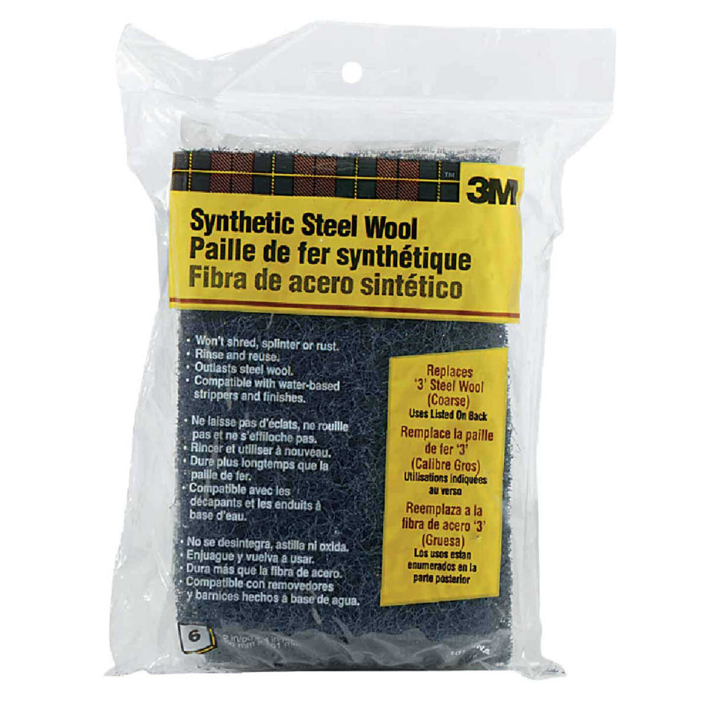 3M Synthetic Steel Wool Pads, #3 Coarse Image 1