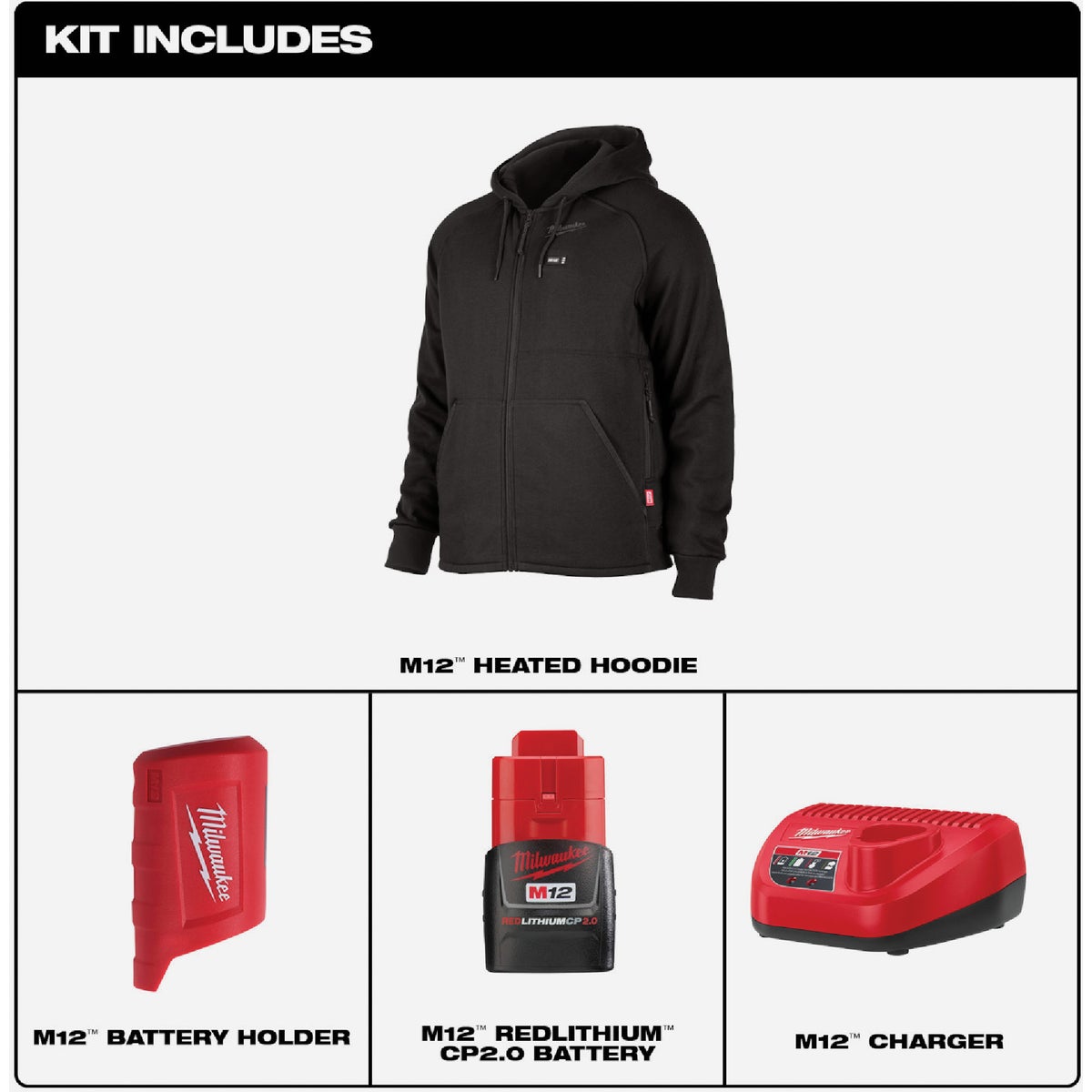 Milwaukee M12 2XL Black Cordless Heated Hoodie Kit, 2XL Image 2