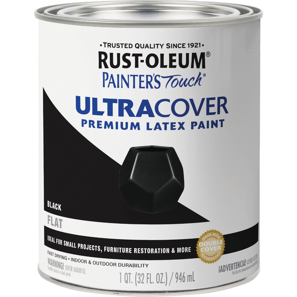 Rust-Oleum Painter's Touch 2X Ultra Cover Premium Latex Paint, Flat Black, 1 Qt. Image 7