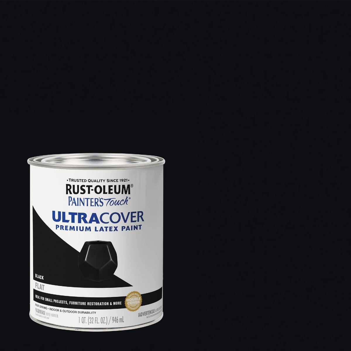 Rust-Oleum Painter's Touch 2X Ultra Cover Premium Latex Paint, Flat Black, 1 Qt. Image 1