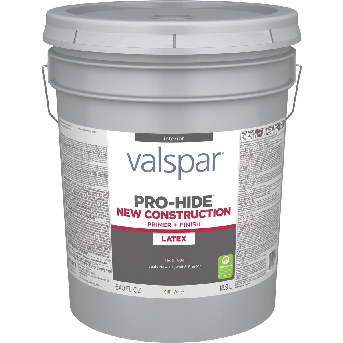 Valspar Pro-Hide Interior New Construction Primer, White, 5 Gal.