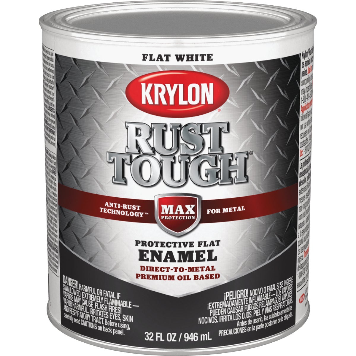 Krylon Rust Tough DTM Oil-Based Flat Rust Control Enamel, White, 1 Qt.
