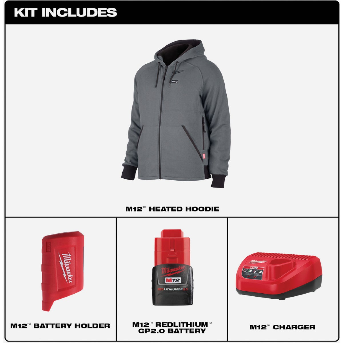 Milwaukee M12 Men's Gray Cordless Heated Hoodie Kit, L Image 2