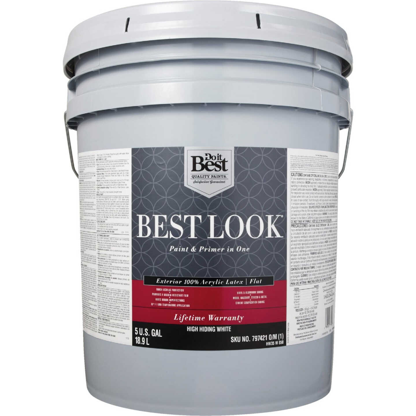 Best Look 100% Acrylic Latex Premium Paint & Primer In One Flat Exterior House Paint, High Hiding White, 5 Gal. Image 2
