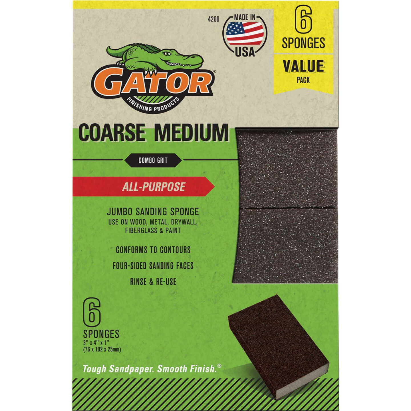Gator 3 In. x 4 In. Medium/Coarse Sanding Sponge (6-Pack) Image 1