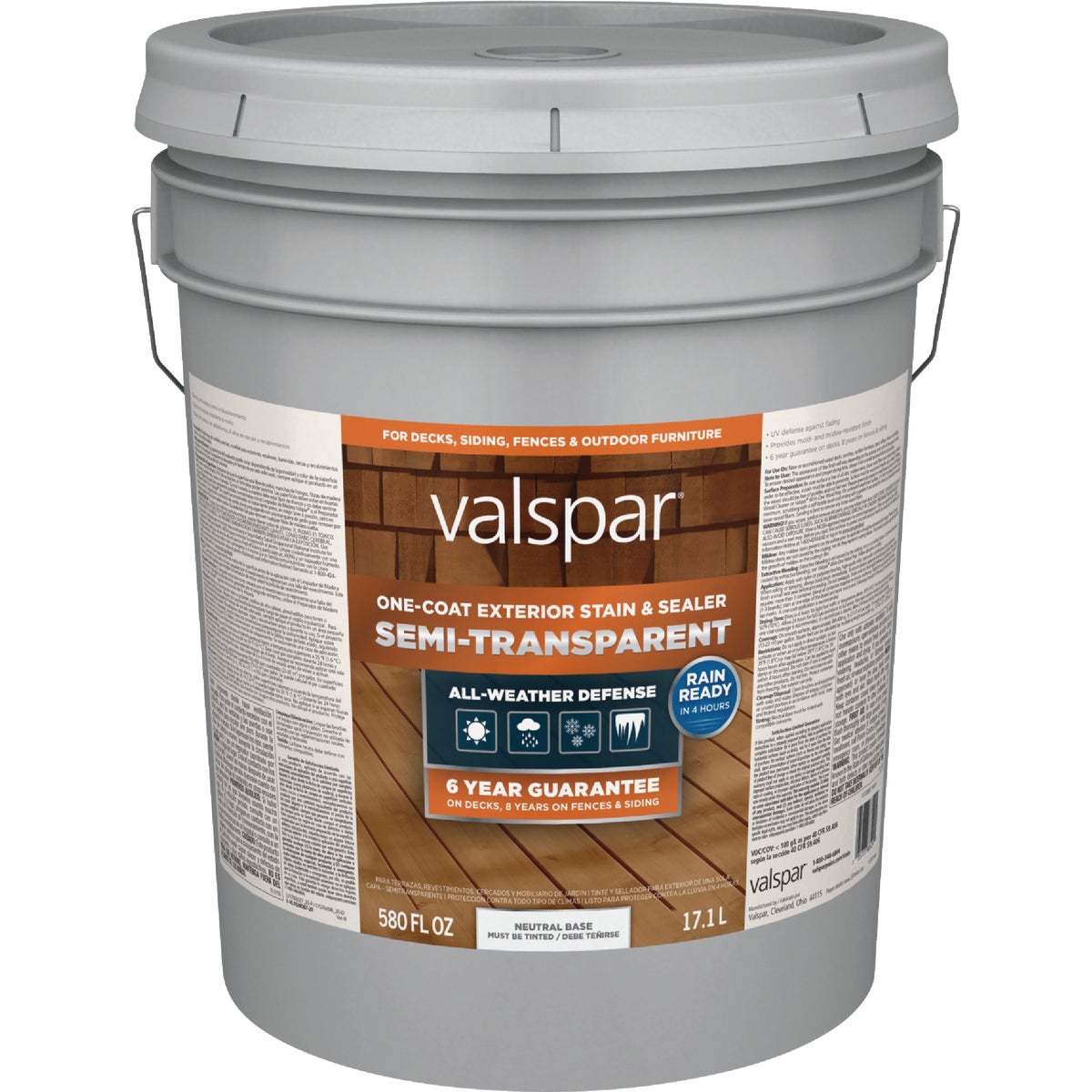Valspar Semi Transparent Deck Stain, Neutral Tint Base, 5 Gal. Image 5