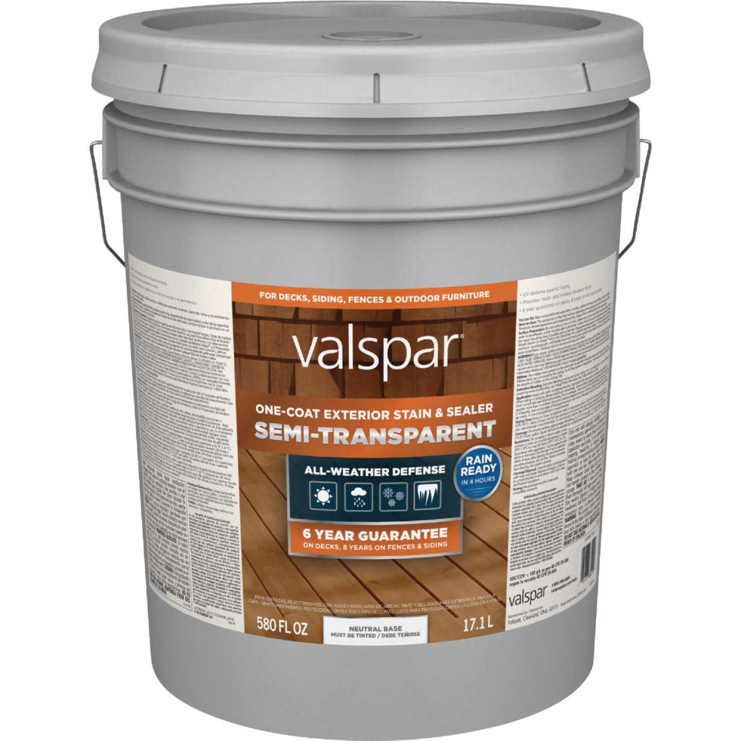 Valspar Semi Transparent Deck Stain, Neutral Tint Base, 5 Gal. Image 5