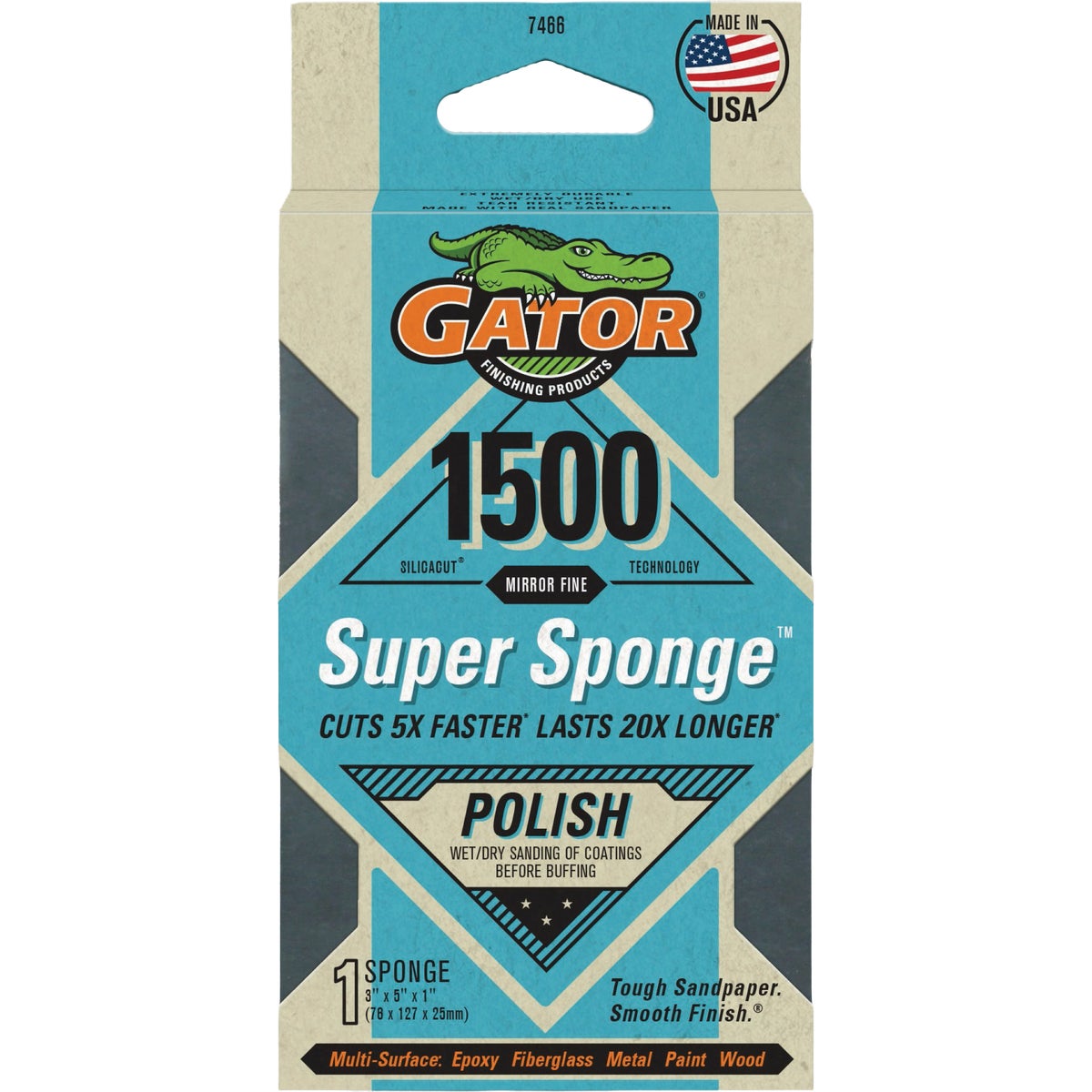 Gator Premium Super Sponge 3 In. x 5 In. x 1 In. 1500 Grit Mirror Fine Sanding Sponge Image 1