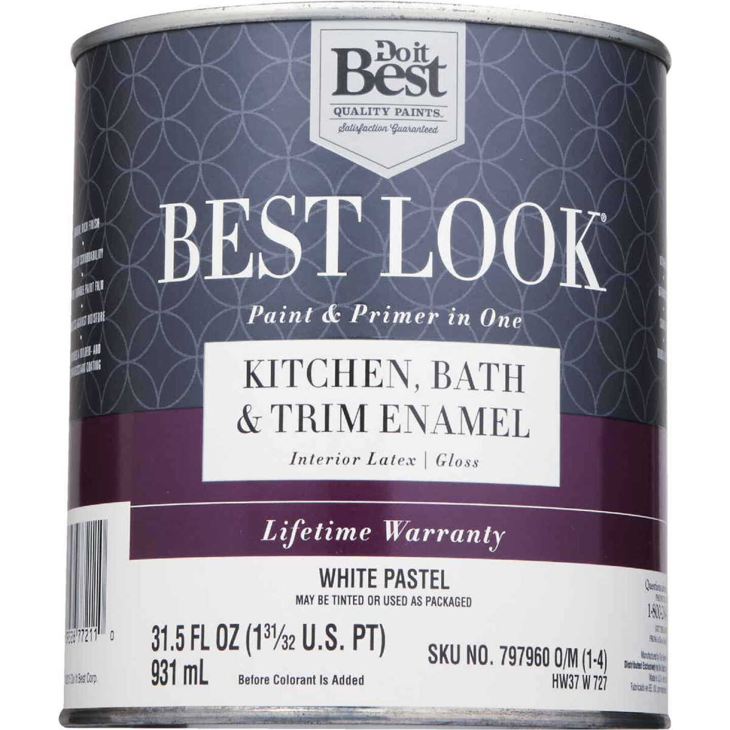 Best Look Latex Paint & Primer In One Kitchen Bath & Trim Enamel Gloss Interior Wall Paint, White-Pastel Base, 1 Qt. Image 2