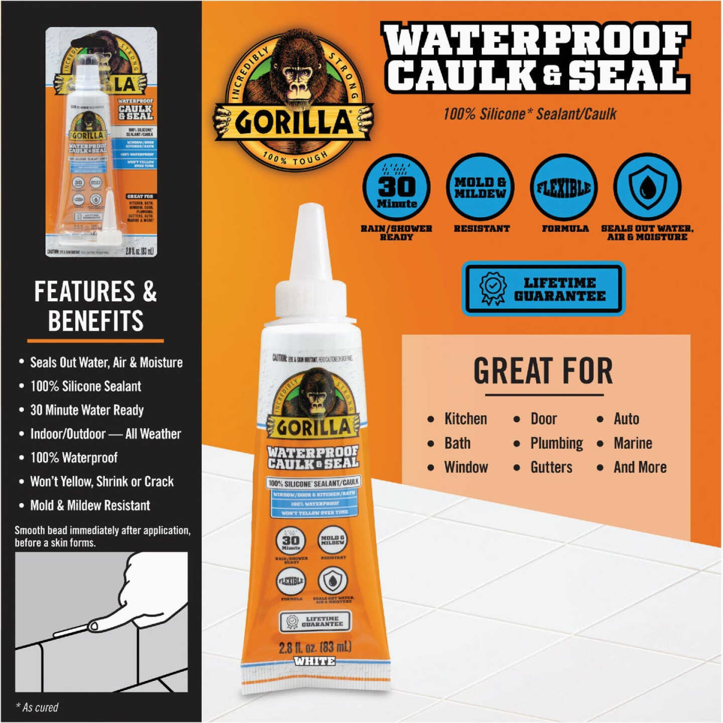 Gorilla 2.8 Oz. White Caulk & Seal Image 5