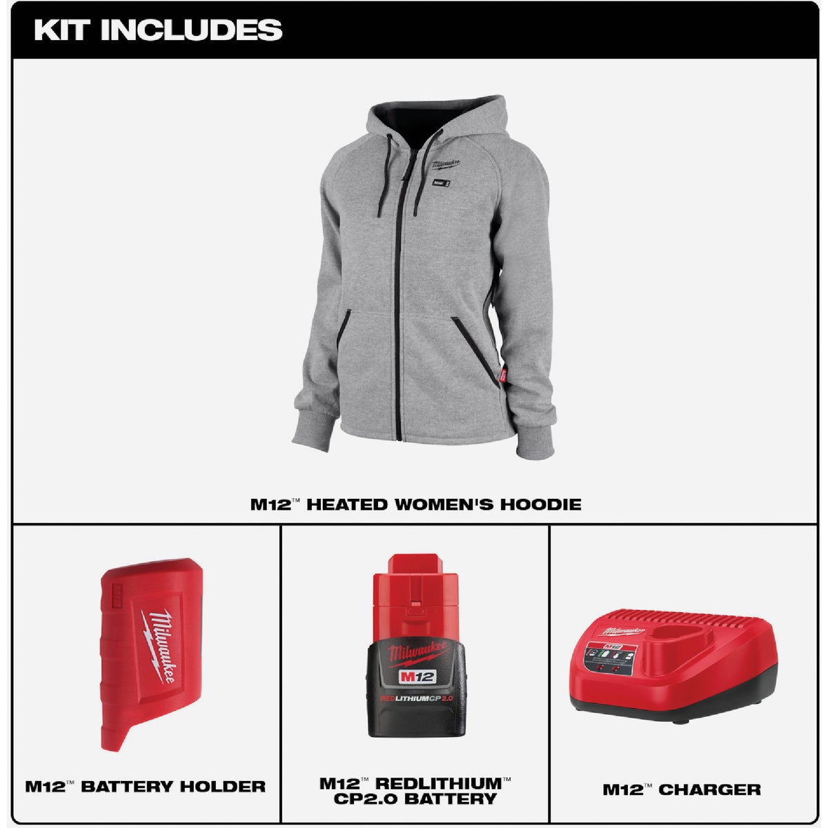 Milwaukee M12 Women's Gray Cordless Heated Hoodie Kit, M Image 2