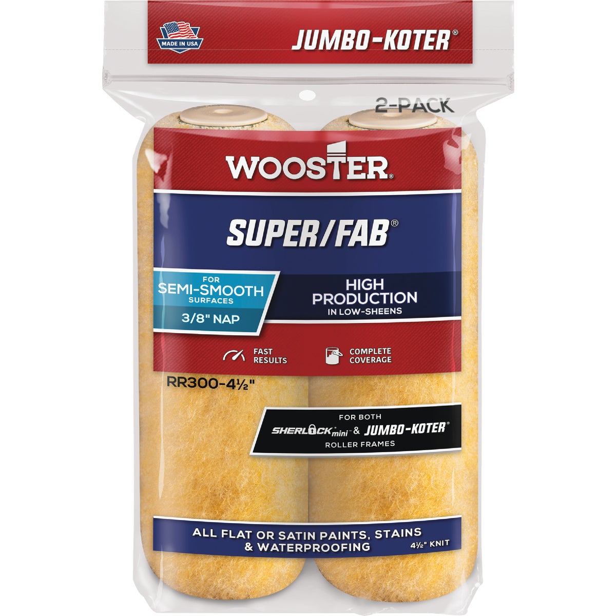 Wooster Jumbo-Koter Super/Fab 4-1/2 In. x 3/8 In. Button End Knit Paint Roller Cover (2-Pack) Image 1