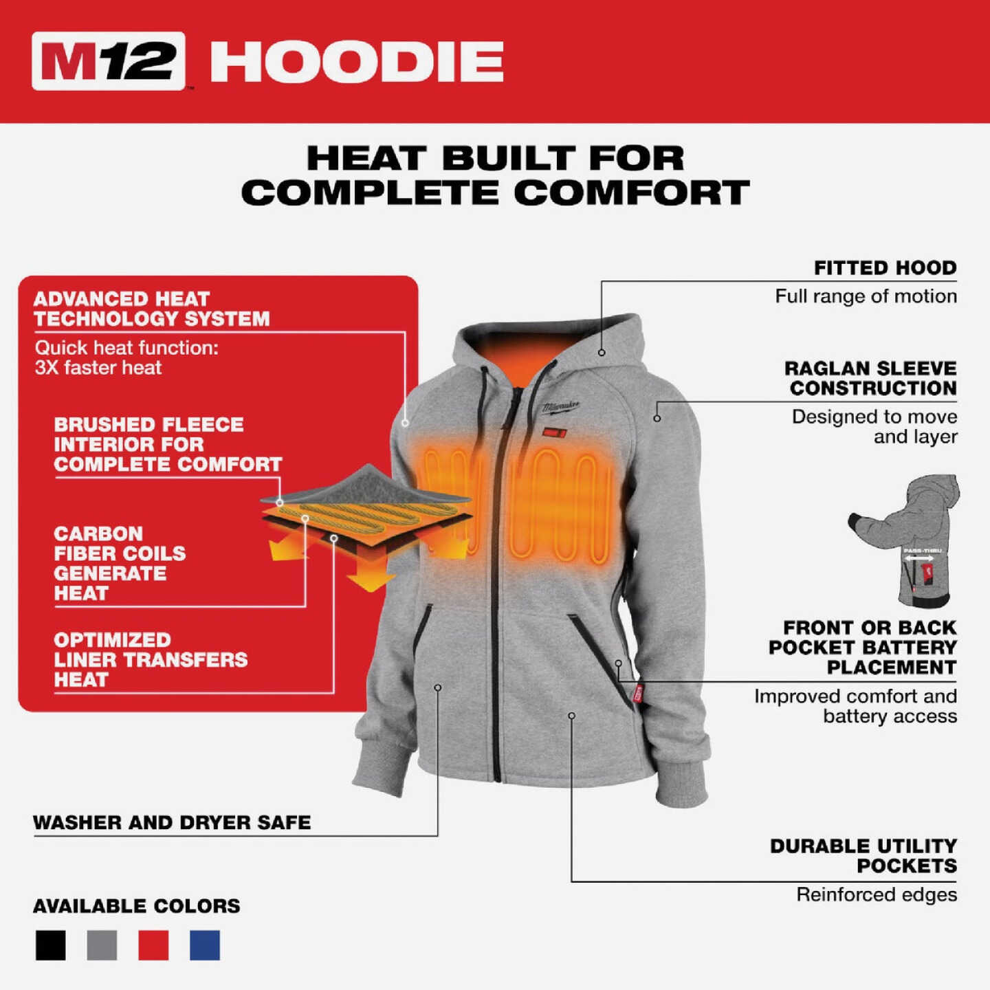 Milwaukee M12 Women's Gray Cordless Heated Hoodie Kit, L Image 3