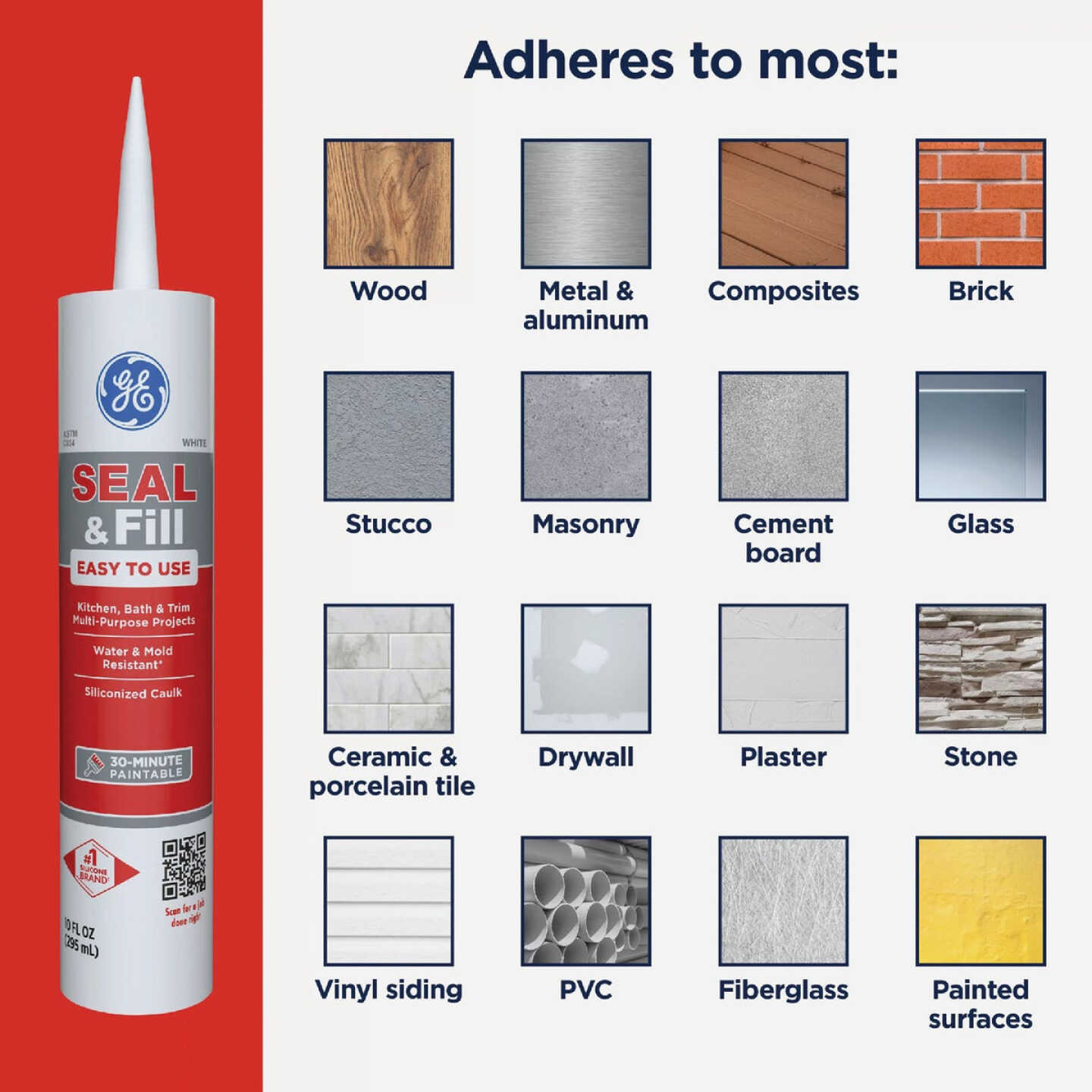 GE Seal & Fill Multi-Purpose Kitchen & Bath Sealant, Clear, 10 Oz. Cartridge Image 4