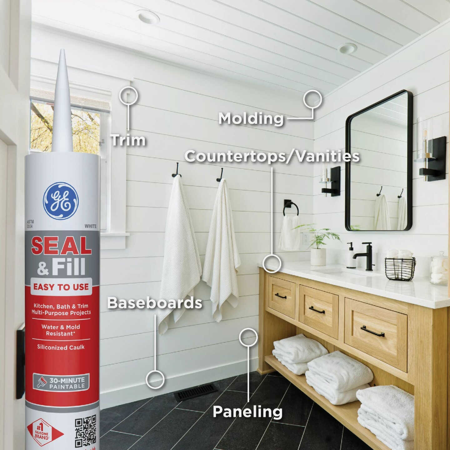 GE Seal & Fill Multi-Purpose Kitchen & Bath Sealant, Clear, 10 Oz. Cartridge Image 3