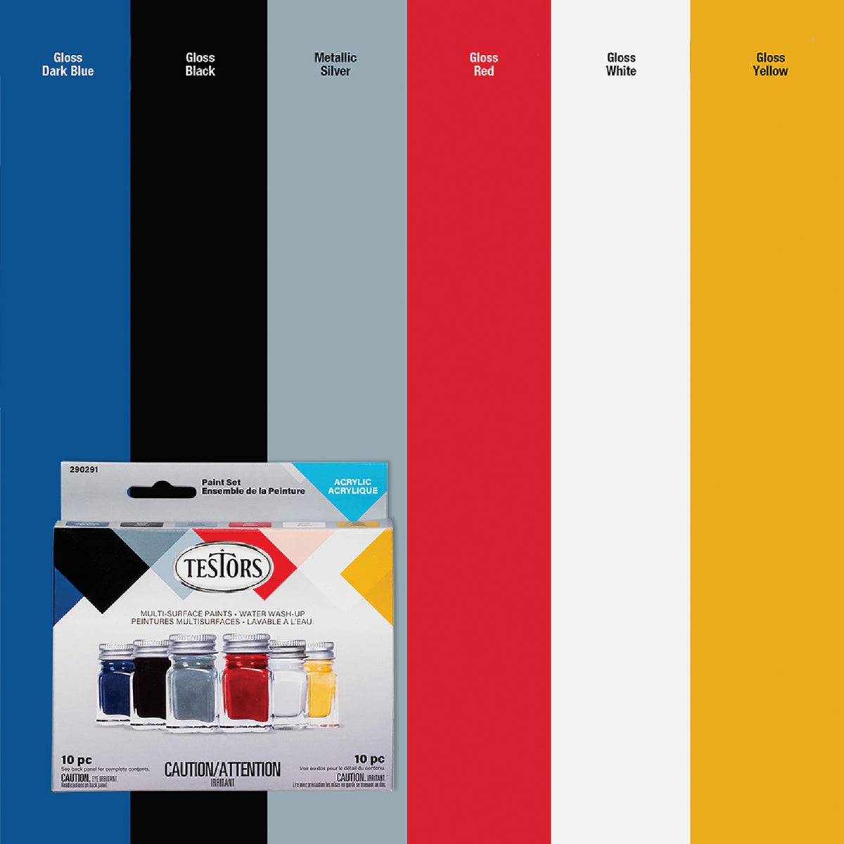 Testors Acrylic Paint Set (Blue, Black, Silver, Red, White, Yellow) Image 2