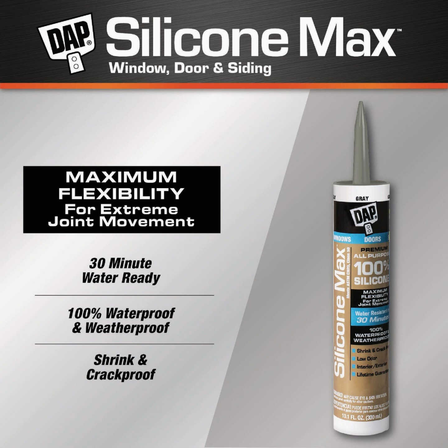 Dap 10.1 Oz. Gray Silicone Max Premium Sealant Image 2