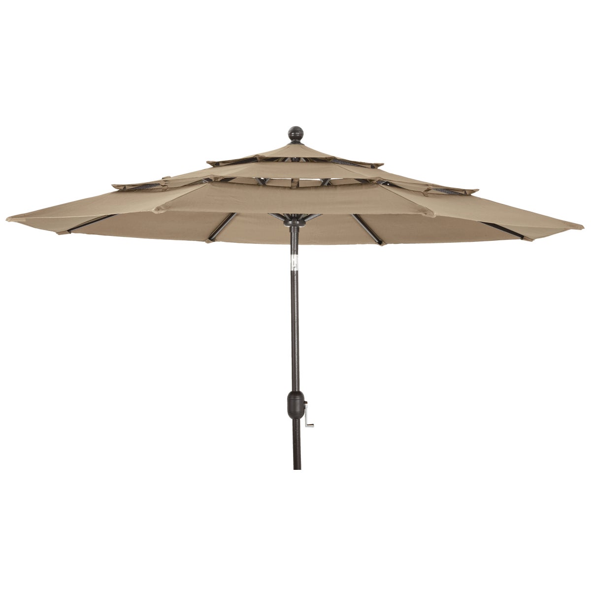 Outdoor Expressions 9 Ft. 3-Tier Tilt/Crank Tan Patio Umbrella Image 1