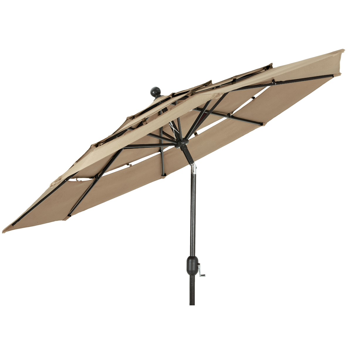 Outdoor Expressions 9 Ft. 3-Tier Tilt/Crank Tan Patio Umbrella Image 3