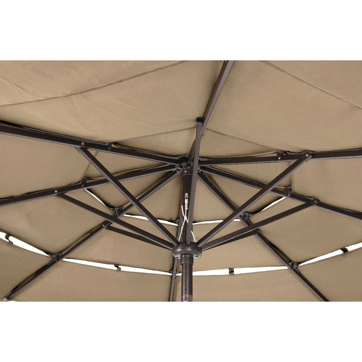 Outdoor Expressions 9 Ft. 3-Tier Tilt/Crank Tan Patio Umbrella Image 6
