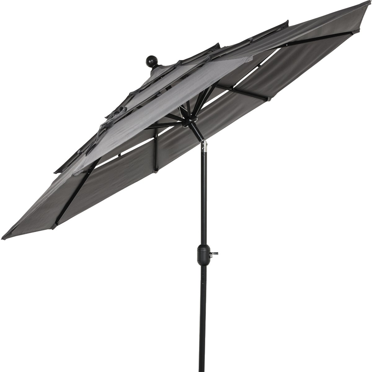 Outdoor Expressions 9 Ft. 3-Tier Tilt/Crank Smoke Gray Patio Umbrella Image 3