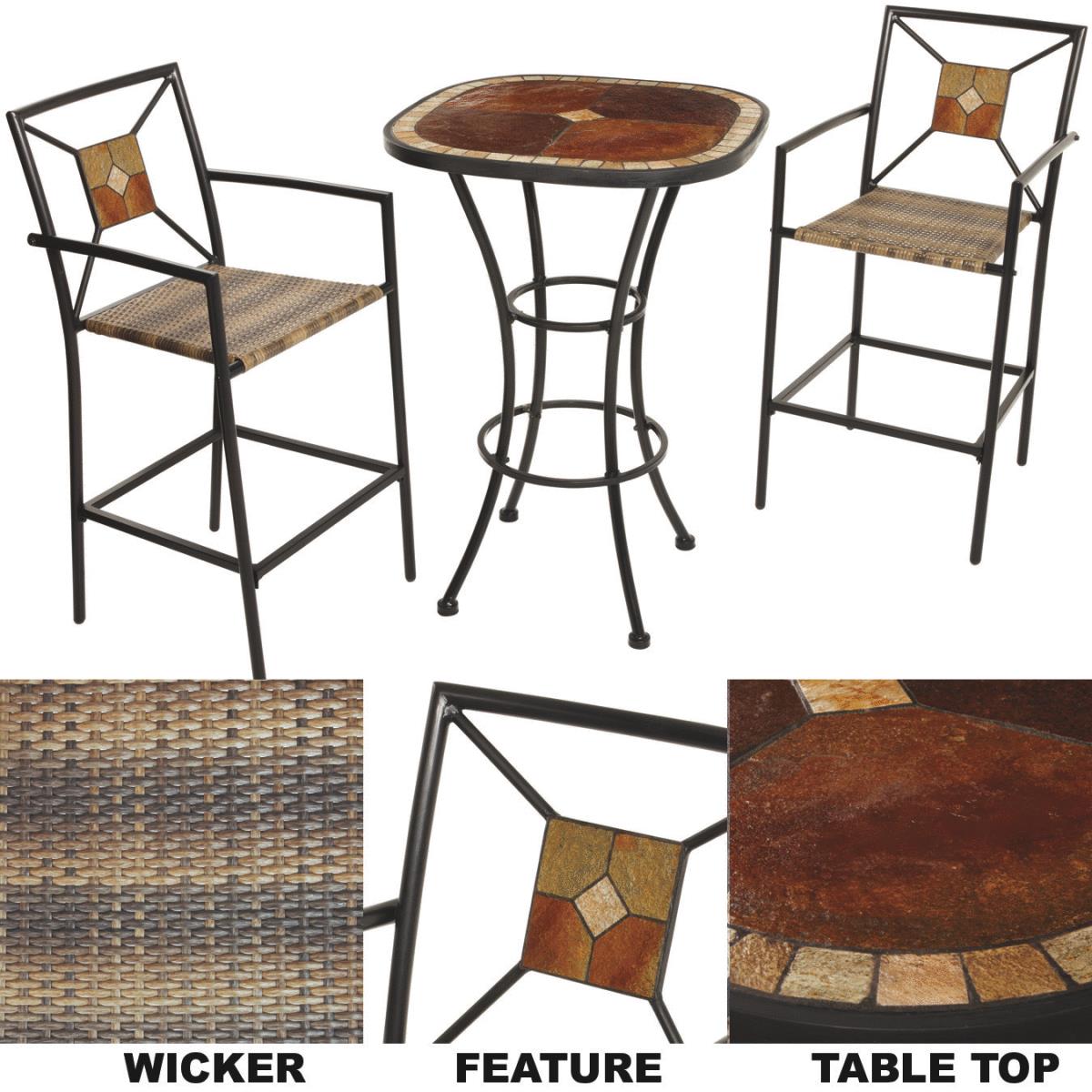 St Claire 3-Piece Bar Bistro Set With Brown Wicker Seats