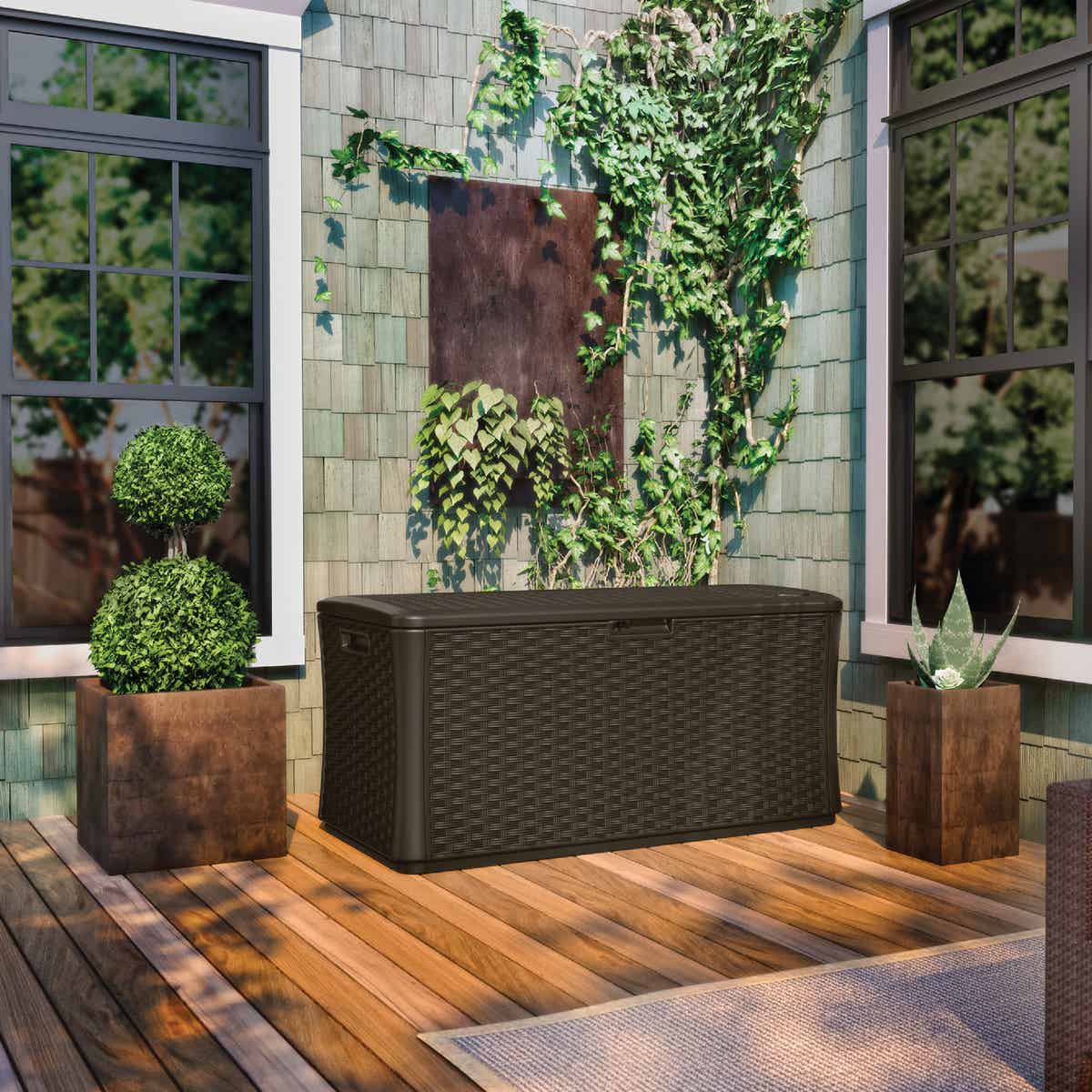 Suncast 134 Gal. Resin Wicker Brown Lockable Deck Box Image 2