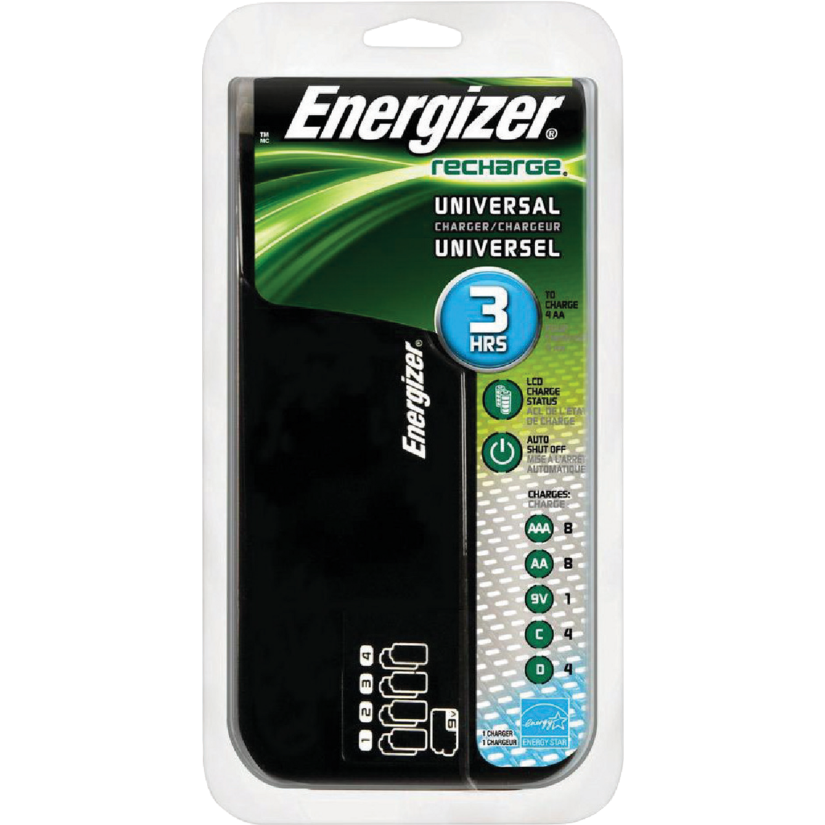 Energizer Universal Battery Charger for C, D, 9V, AA and AAA NiMH Batteries