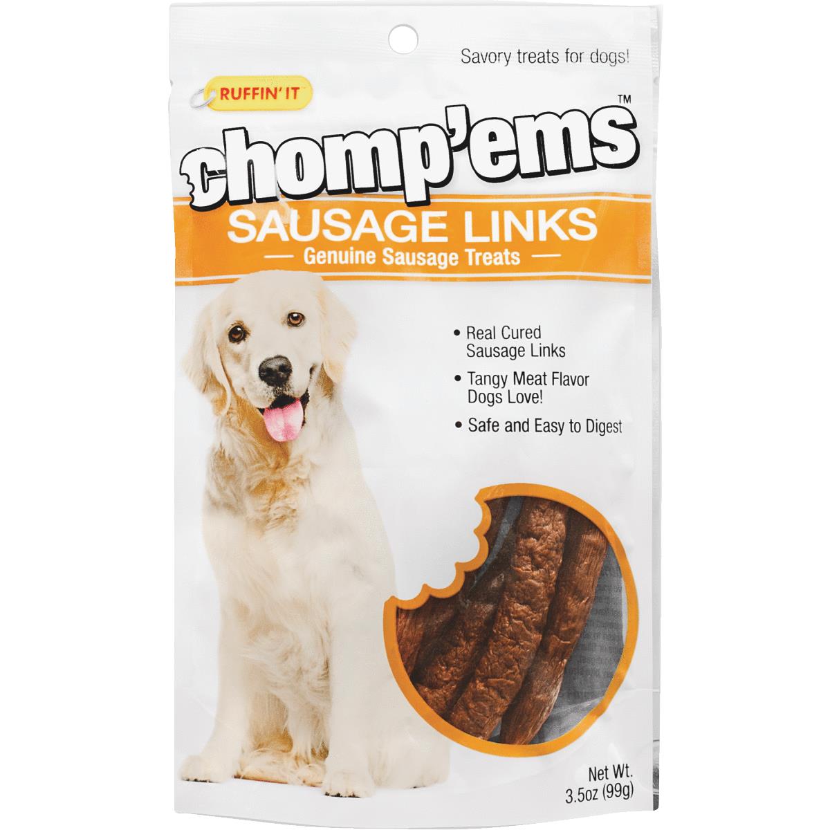 Ruffin' it Chomp'ems Sausage Links Medium & Large Dog Sausage Flavor Chewy Dog Treat, 3.5 Oz.