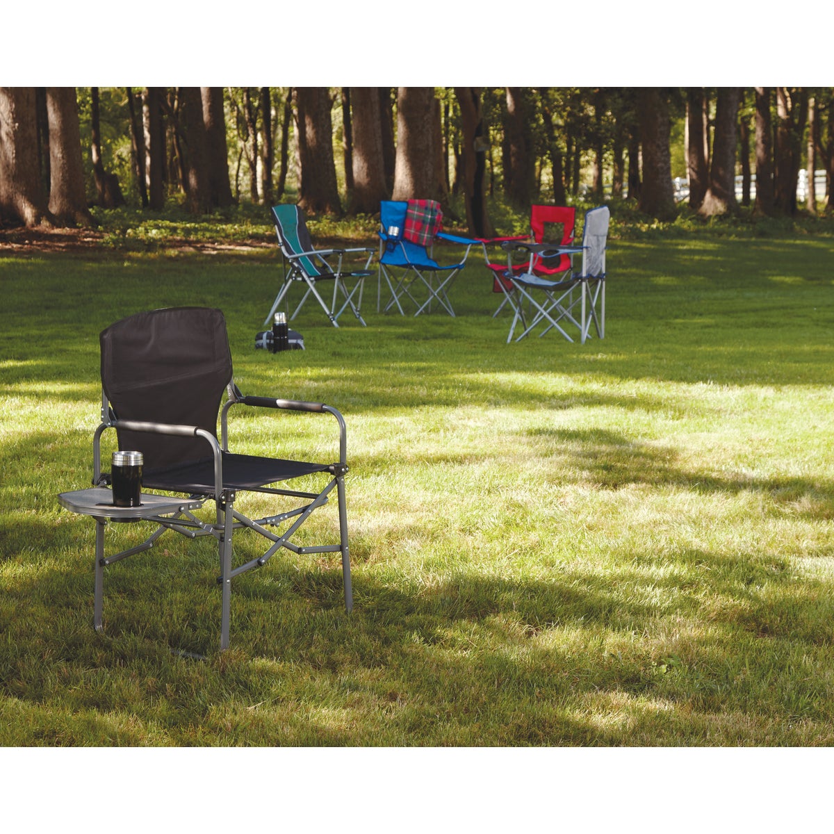 Outdoor Expressions Black Polyester Director Camp Folding Chair with Side Table Image 2