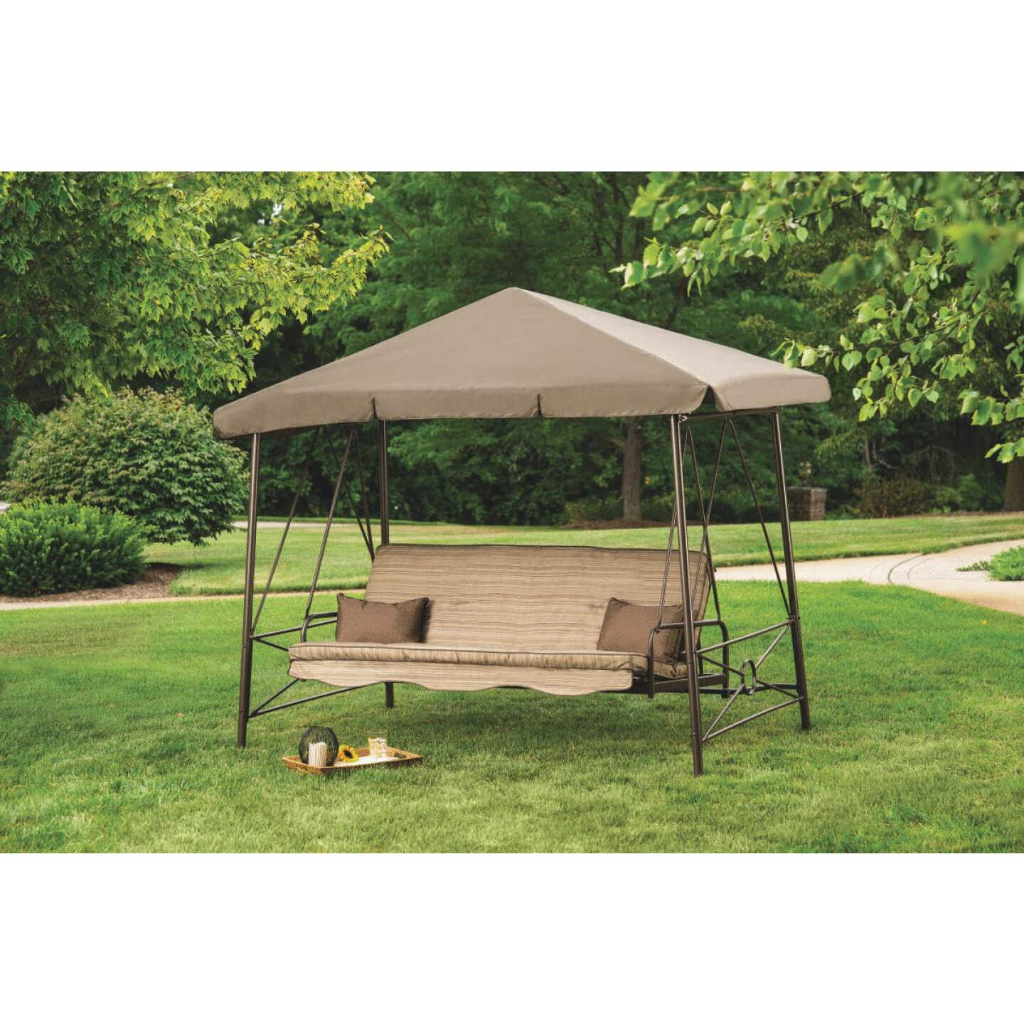 Outdoor Expressions 3-Person Brown Hammock Patio Swing With Canopy Image 4