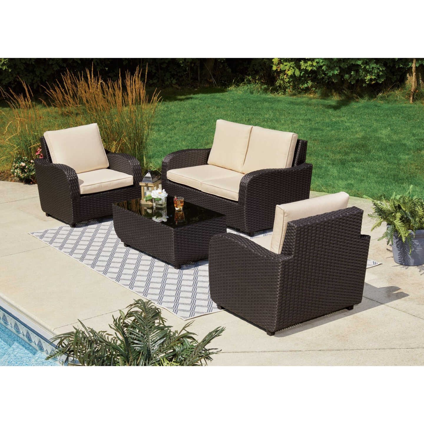 Outdoor Expressions 4-Piece Rattan Chat Set Image 3