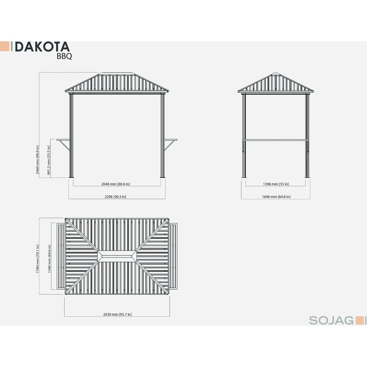 Sojag Dakota 6 Ft. x 8 Ft. Brown Powder-Coated Metal Grill Gazebo with Shelves Image 4