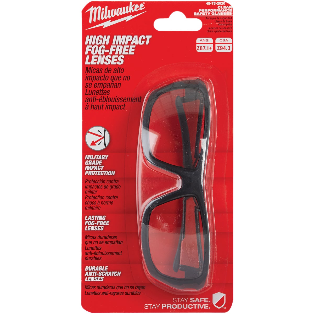 Milwaukee Red & Black Frame High Performance Safety Glasses with Clear Lenses Image 2